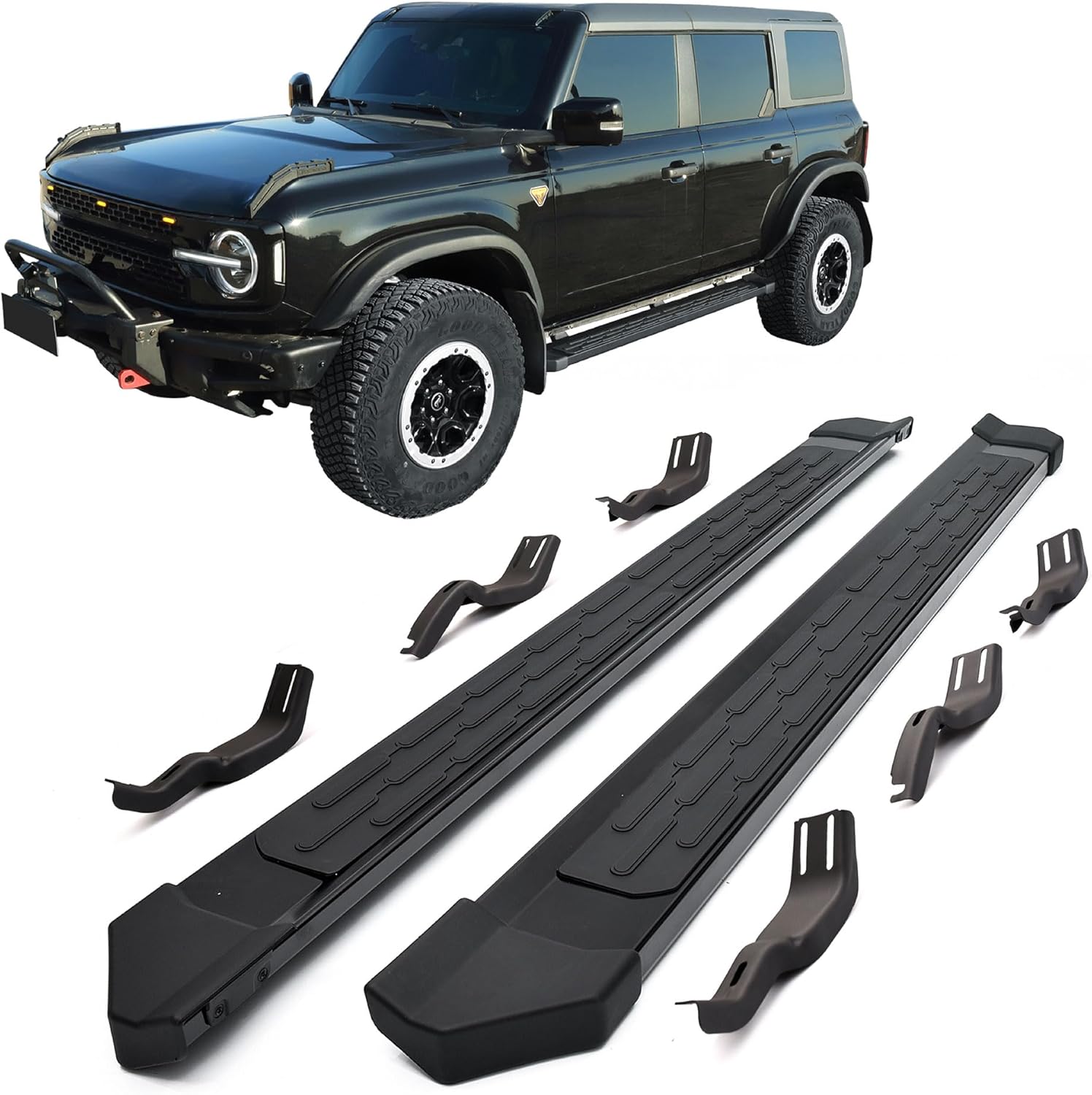 Running Board Fit for Ford Bronco Accessories 4 Door 2021 2022 2023 2024 2025 Side Step Bars Aluminum Alloy Panel with Brackets Anti Slip Step Bars Nerf Bar (OEM Style)