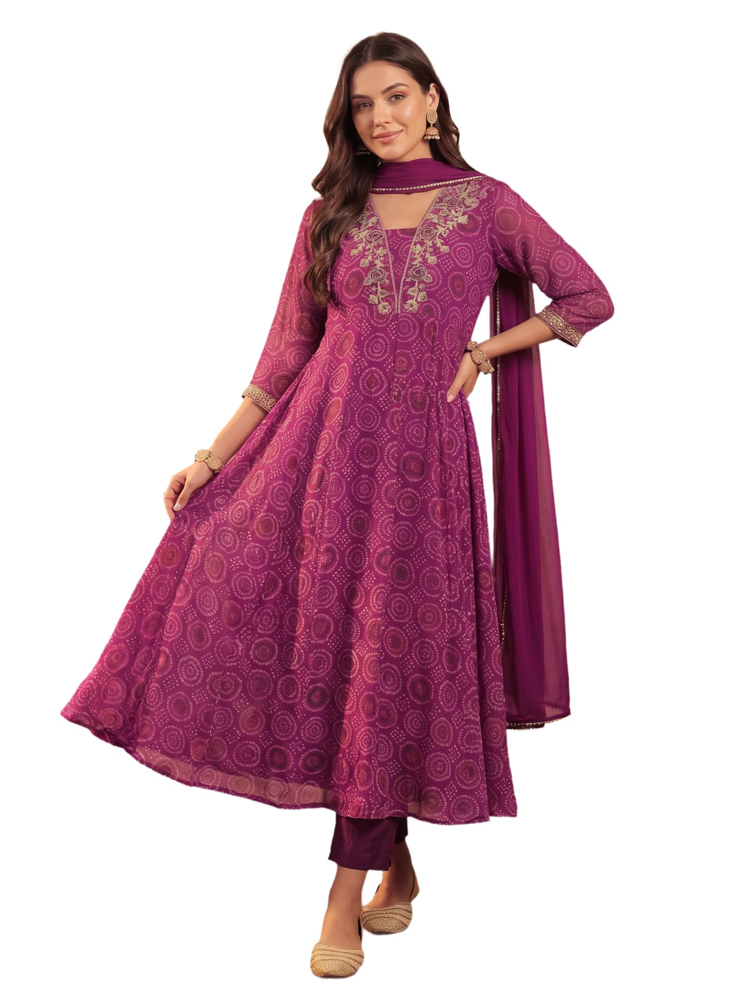 indo era Women's Georgette Floral Embroidered Sequinned Kurta & Pant with Dupatta Set | Women Kurta Sets With Dupatta Cotton-picture-19
