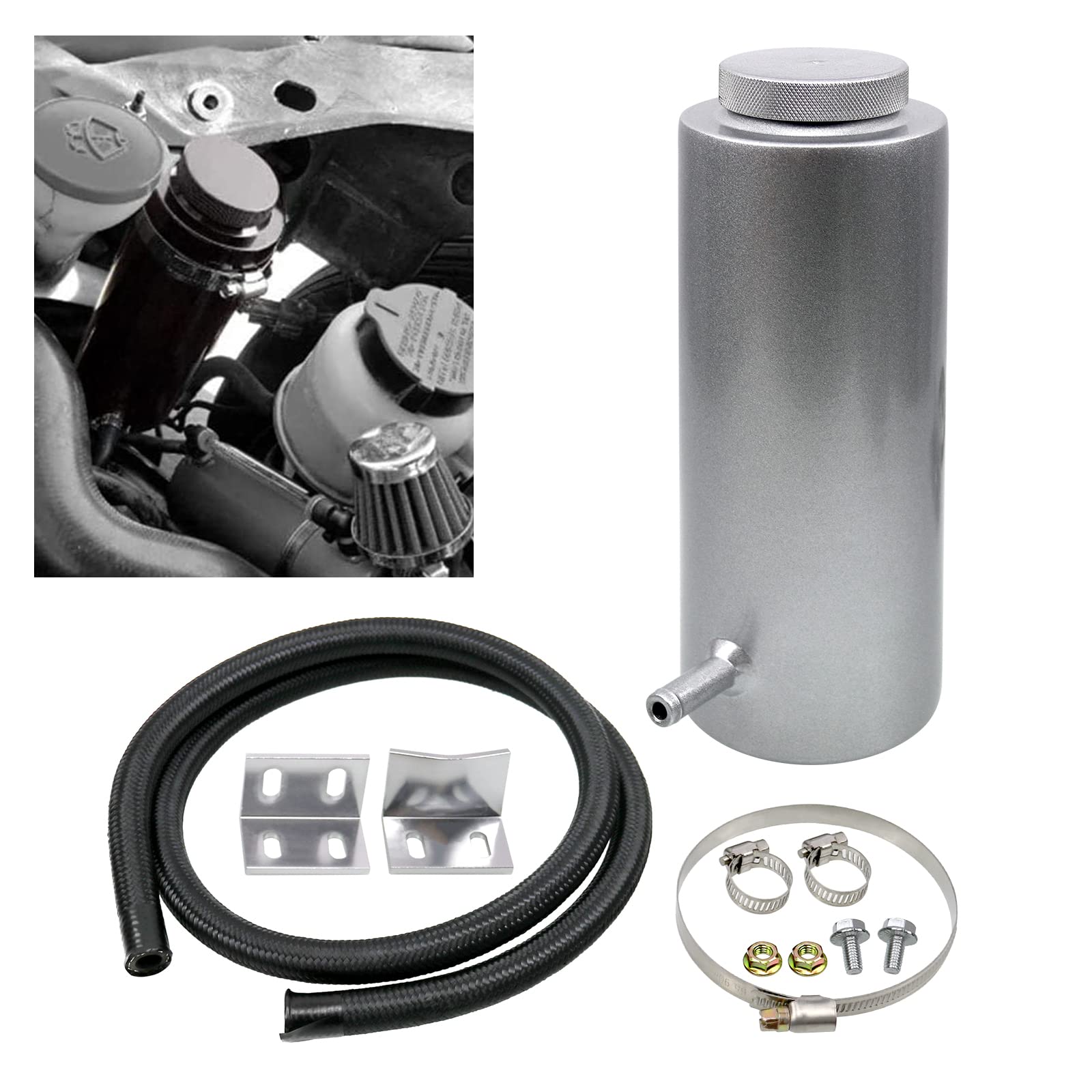 RYANSTAR Universal Car Radiator Coolant Tank 800ml Coolant Expansion Tank Overflow Oil Catch Tank Cooling Catch Bottle Reservoir Aluminum Billet Silver