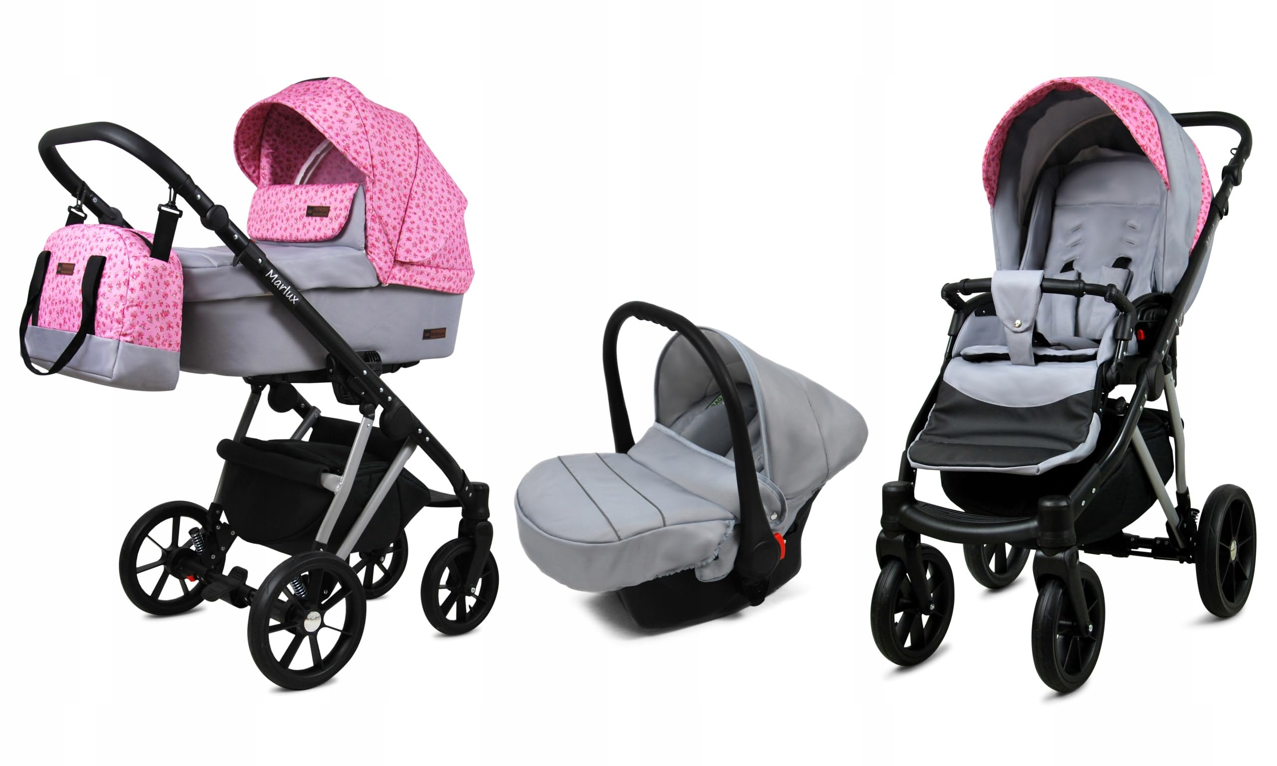 BabyLux® Wózek dziecięcy kompletny zestaw 3 w 1 - Marlux Magnetic - w tym gondola dla niemowląt, wędka, fotelik samochodowy - system kombinowany dla niemowląt, z torbą do przewijania, osłoną