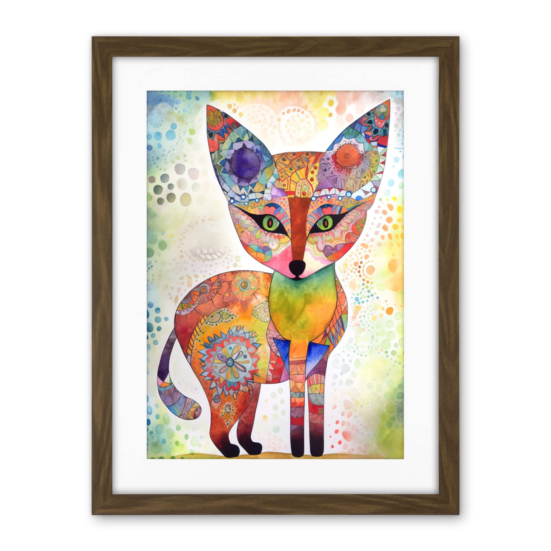 Artery8 Fox Folk Art Watercolour Painting Artwork Framed Wall Art Print 18X24 Inch