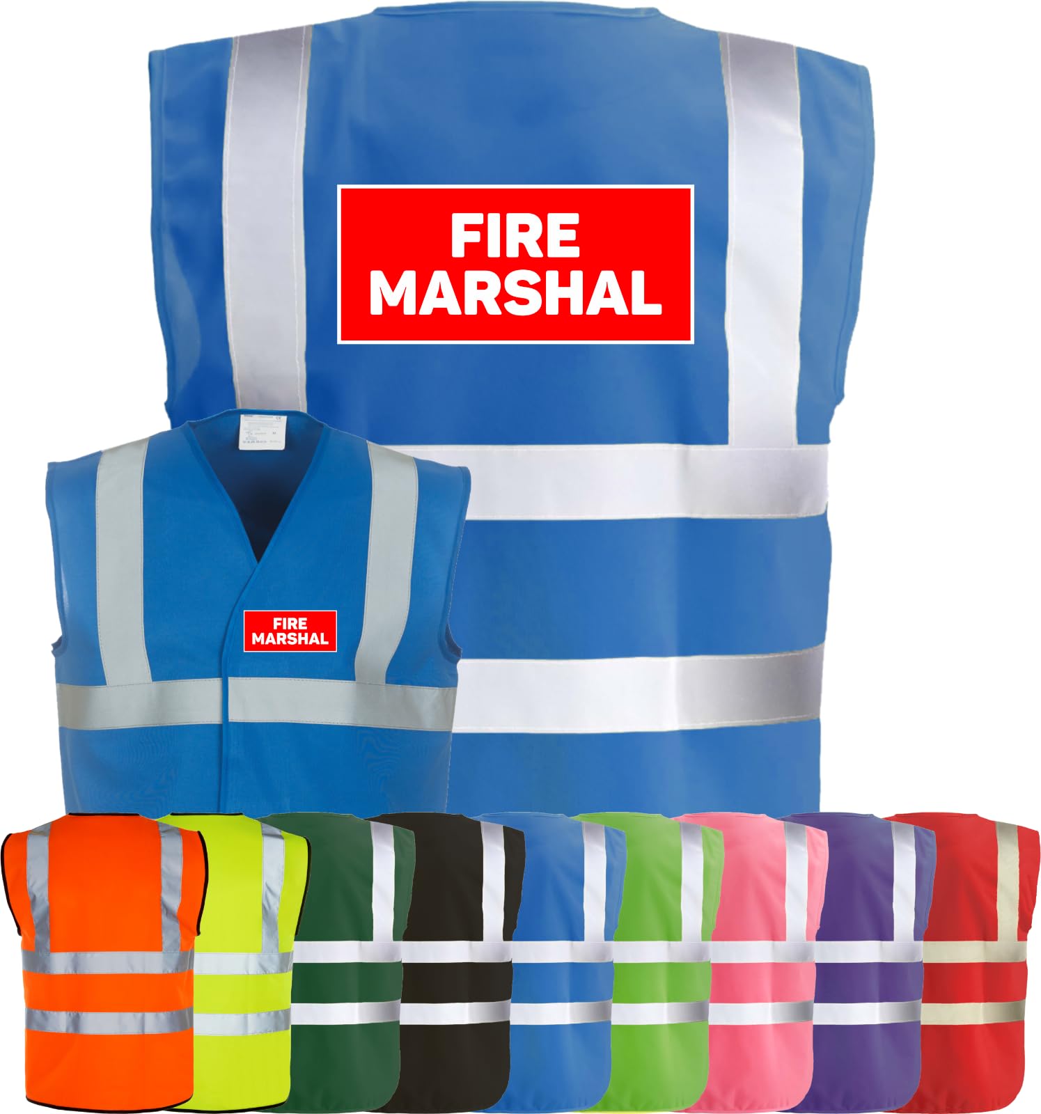 Corporate Togs FIRE MARSHAL Printed Hi-Vis Waistcoat - High Visibility Safety Vest Tabard, Fastening, Health & Safety Compliant Waistcoat | Protective Safety Wear