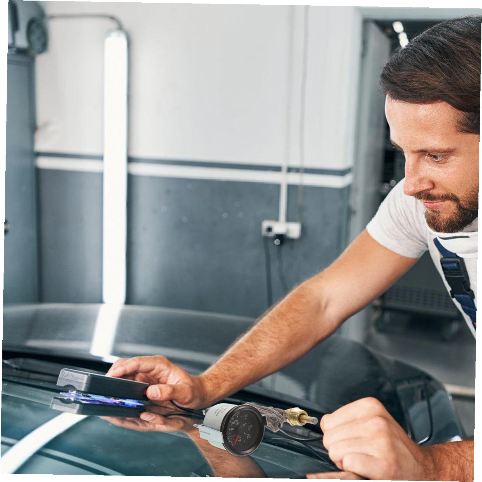 POPETPOP Misuratore di Temperatura Acqua per Auto da 52mm con Sensore, Indicatore Preciso in Metallo Argento, per Fai-da-te e Prevenzione Surriscaldamento