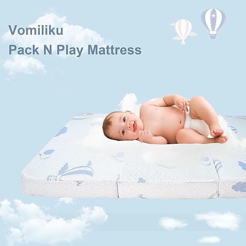 Miniatura 3 de Colchón triple Pack and Play, 38 x 26 pulgadas, colchón de espuma viscoelástica de doble cara Pack N Play para corralito de juegos, colchón suave y