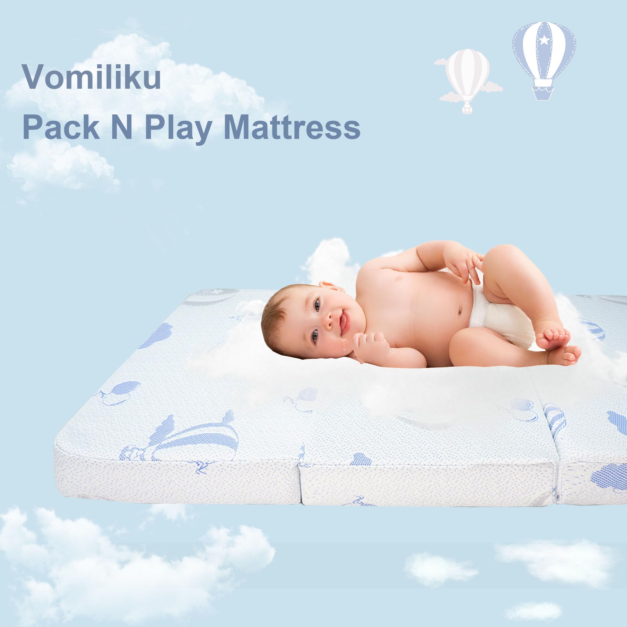 Trifold Pack And Play Mattress Pad - 38"x26" Dual-Sided Memory Foam Mattress For Playpens & Playards
