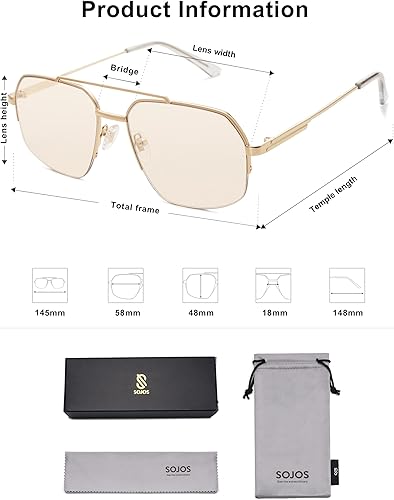 Miniatura 10 de SOJOS Trendy Aviator Sunglasses Mens Womens Retro Double Bridge Metal Semi-Rimless Shades Lentes De Sol Para Mujer SJ1191