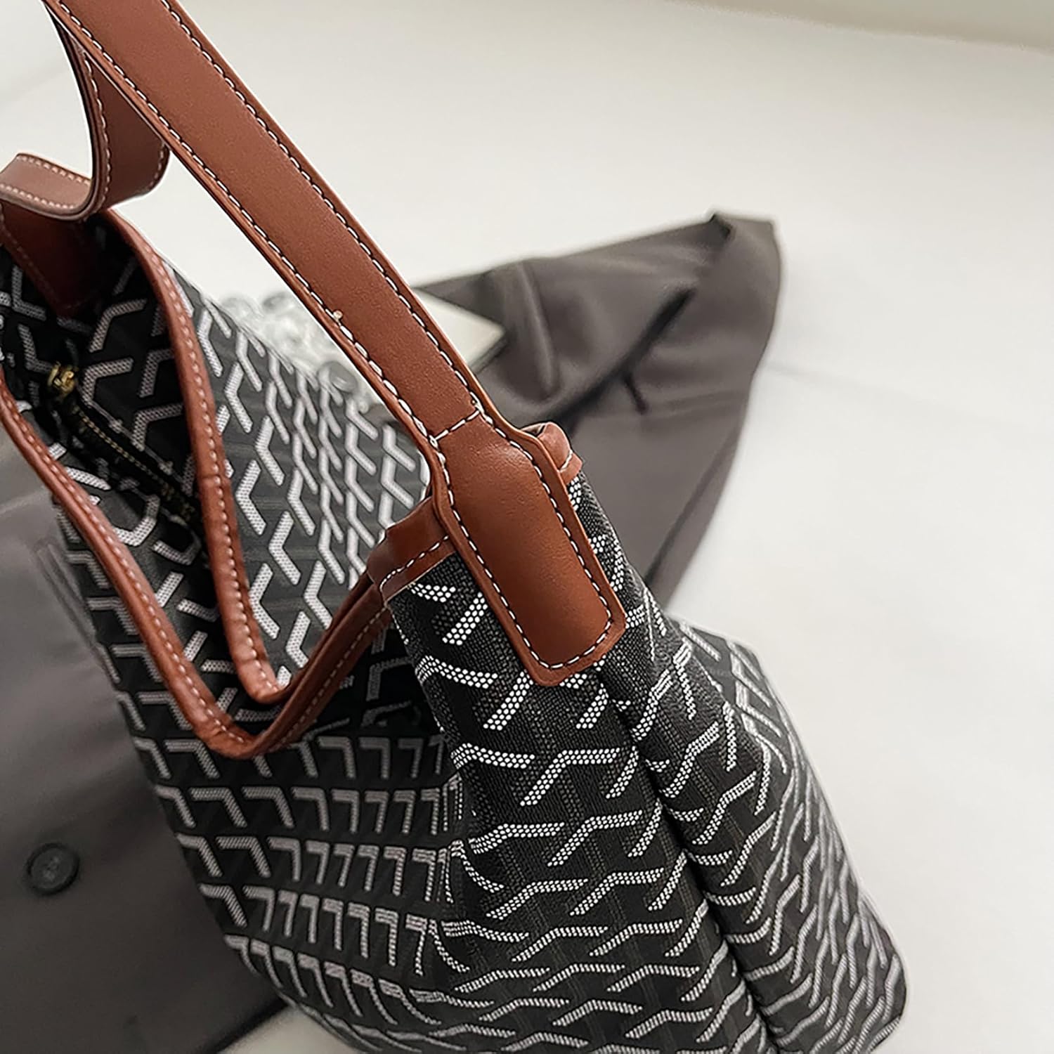 women's shoulder handbags Elegant Hobo Bag Large Purse Geometric pattern Tote Bag Brown color blocking Plaid handbag - Image 10