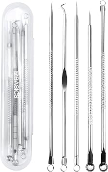 Blackhead Remover Tools for Face EZBASICS Professional Stainless Steel Comedone Extractor for Blemish and Whitehead Popping, 5 Pieceool Kit