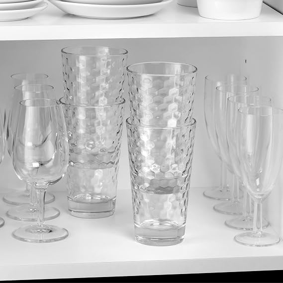WMF Tumbler Glasses Set of 4 Tumblers with Honeycomb Structure Cocktail Long Drink Glass Heat Resistant Dishwasher Safe, Glass, transparent, 16.5 x 16.5 x 15 cm
