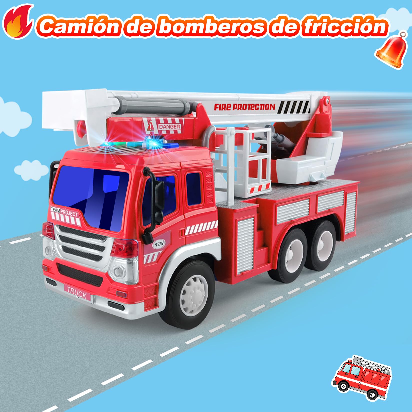 GizmoVine Camion Bomberos Grande Juguete, Camión de Bombero Modelo con Escalera, Luces y Sonido, Educativos Regalos, Camiones Grandes de Juguetes, Coche para Niños y Niñas 3 4 5 6 7 8 Años - Rojo