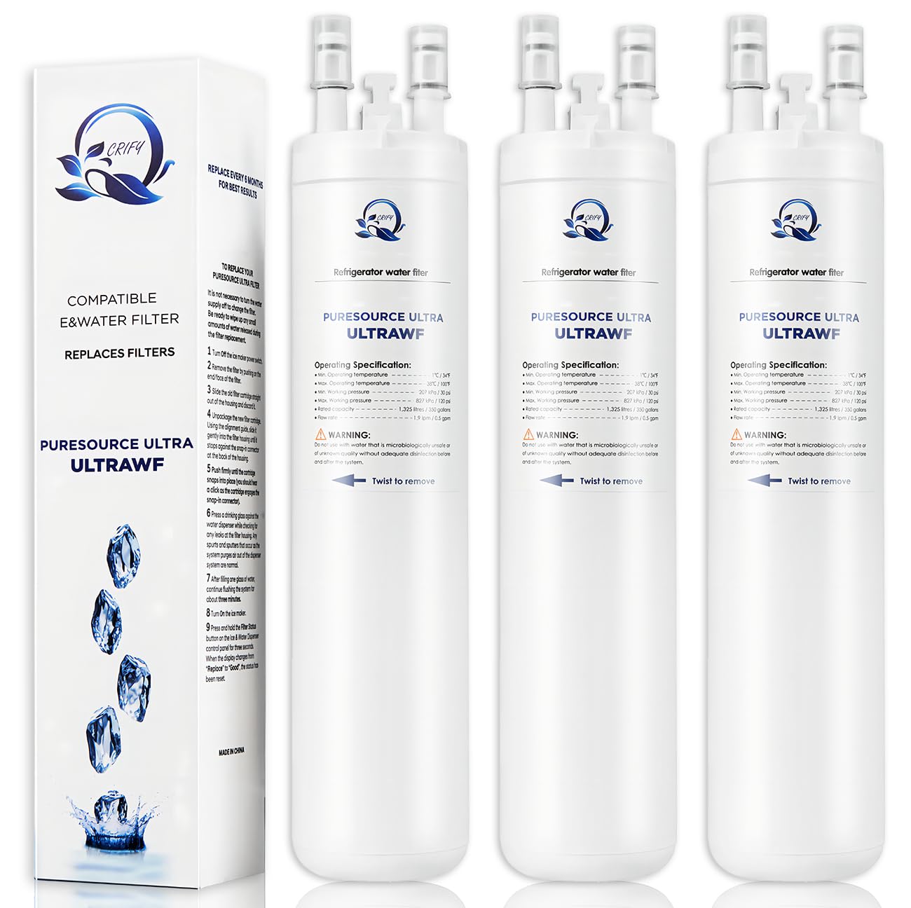 Ultra-WF Pure Source Ultra Wasser- und Eis-Kühlschrankfilter, kompatibel mit ULTRA-WF 242017801 241791601 242017800 PS2364646 A0094E28261 469999 (3er-Pack)