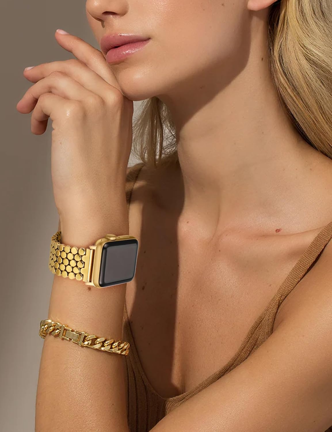 Minyee Compatible with Apple Watch Band Women 41/40/38/44/45/46/49/42mm, Dressy Honeycomb Pretty Adjustable Metal Designer Classy Wristband for iWatch Series 11 10 9 8 7 6 5 4 3 2 1 Ultra SE - Image 7