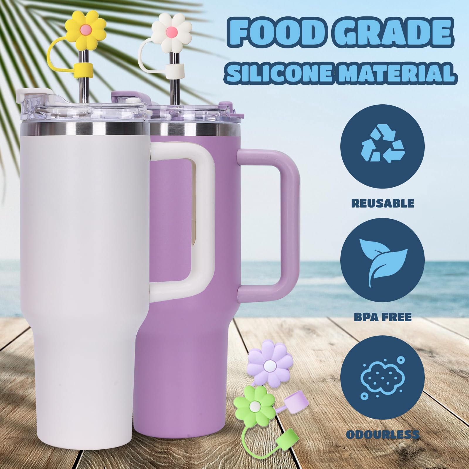 6 Coperchi Per Cannucce Stanley A Forma Di Fiore - Compatibili Con Tazze 30oz/40oz (9-10mm) - Silicone Alimentare