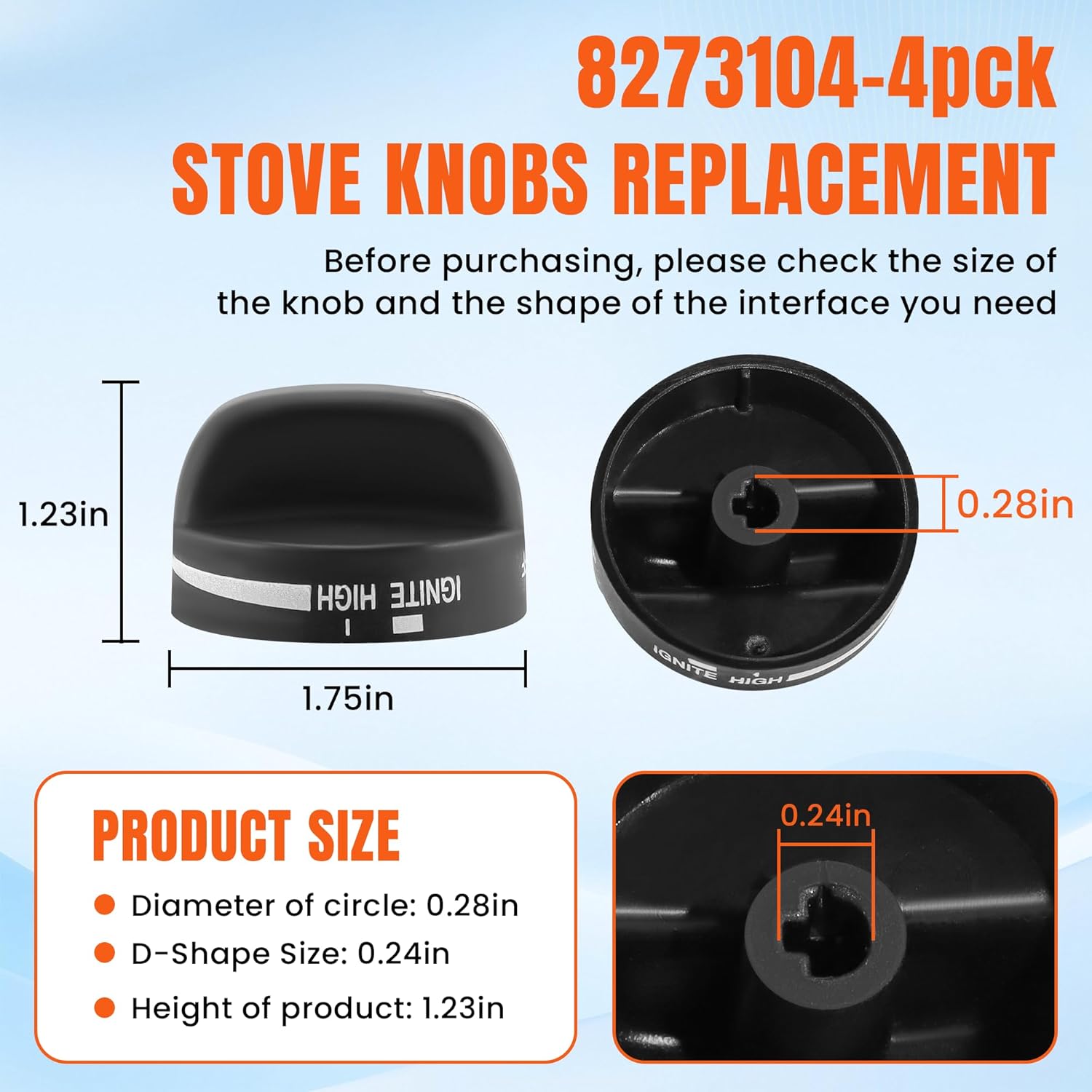 AMI PARTS 8273103 Gas Range Stove Knobs Fit for Whirlpool Stove Knobs Replacements AP6012363 8273107 8273111 ER8273103 (4-Pack,Black) for Whirlpool Range/Oven PS11745570 PS11745570 WP8273103VP 4pcs black