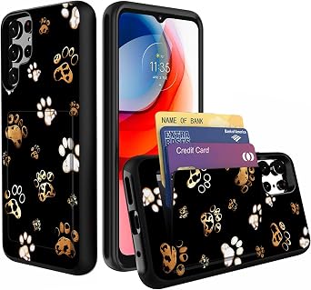 Compatible with Galaxy S23 Ultra 5G Case,Wallet Case Credit Card Holder Dual Layer Hybrid Shockproof PC + TPU Case Cover for Samsung Galaxy S23 Ultra 6.8" 2023,Cute Dog Paw Prints
