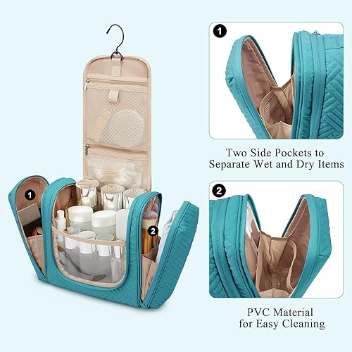Miniatura 5 de BAGSMART Neceser para mujer, organizador de artículos de tocador de viaje con gancho para colgar, bolsa de maquillaje cosmética resistente al agua,