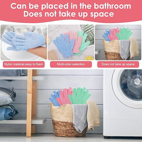 Miniatura 5 de Sibba 6 guantes de lavado exfoliantes de doble textura, guantes de baño para ducha, exfoliante corporal, manoplas exfoliantes, removedor de piel