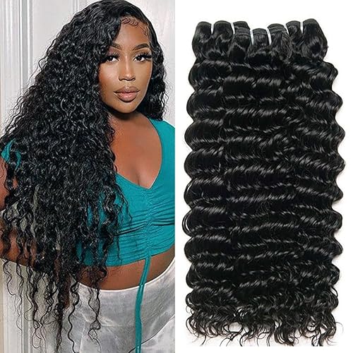 Extensiones de cabello humano ondulado profundo de 18, 20, 22 pulgadas, 3 paquetes de cabello virgen brasileño 100% sin procesar, grado 12A,