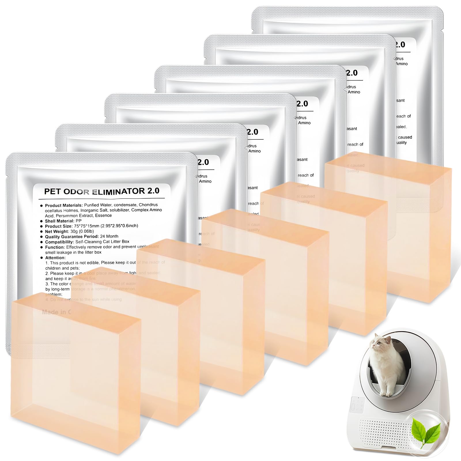 AMFUN 6 PCS Pet Odor Eliminator N50, Cat Litter Tray Odour Remover, Effective Deodorizer Gel for Pura Max/Pura Max 2 Self-Cleaning Cat Litter Box, Cat Toilet, Control Urine & Waste Odor