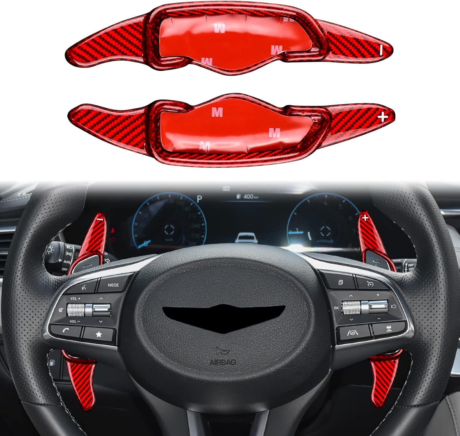 Carbon Fiber, Compatible with Hyundai, Steering Wheel Shift Paddle, Paddle Shifter Extensions Cover for Hyundai Sonata10 2020-2022 Genesis G70 2015-2022, Interior Trim Accessories, Red