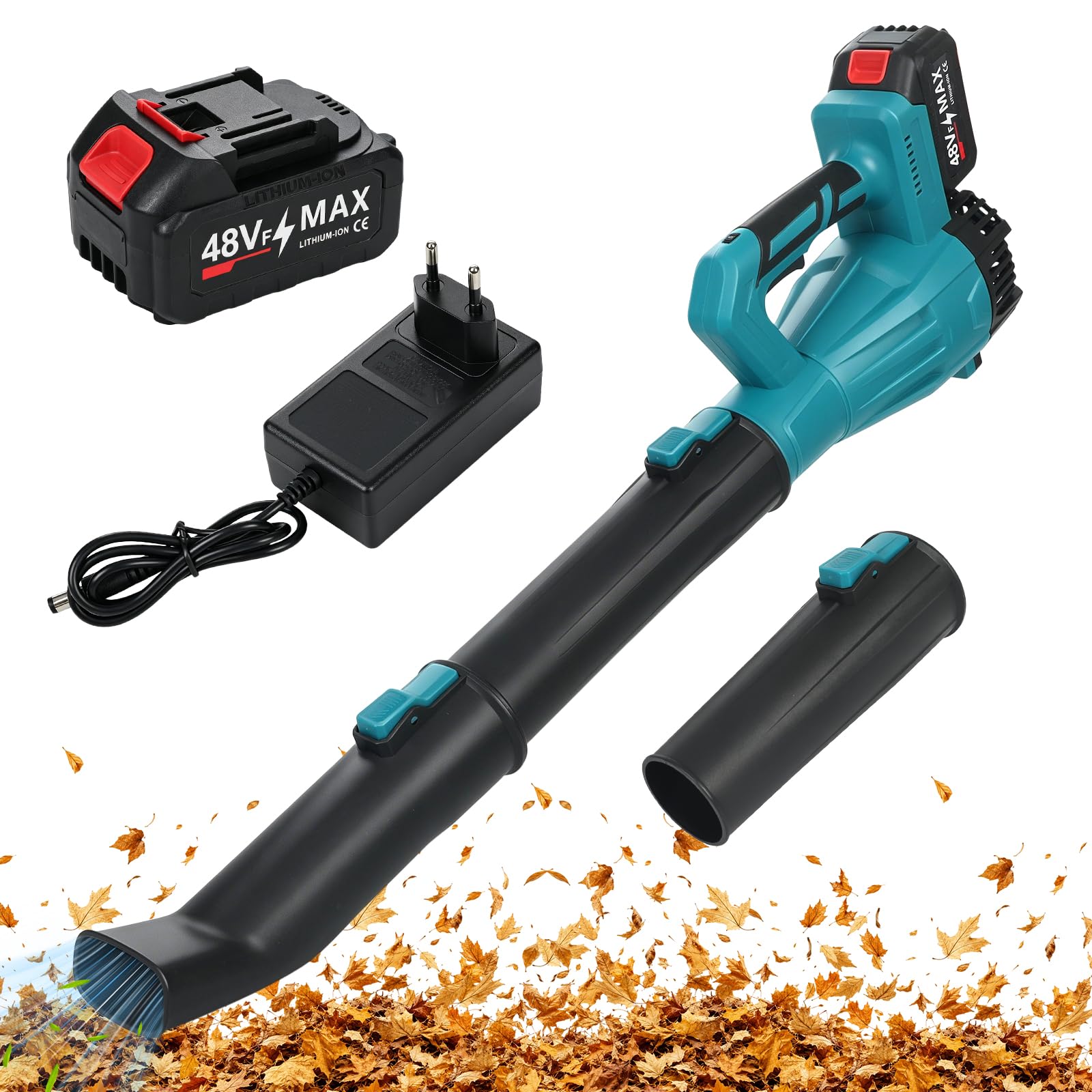 Soplador de hojas eléctrico, con 2 baterías de 2 x 2,0 Ah y 6 niveles