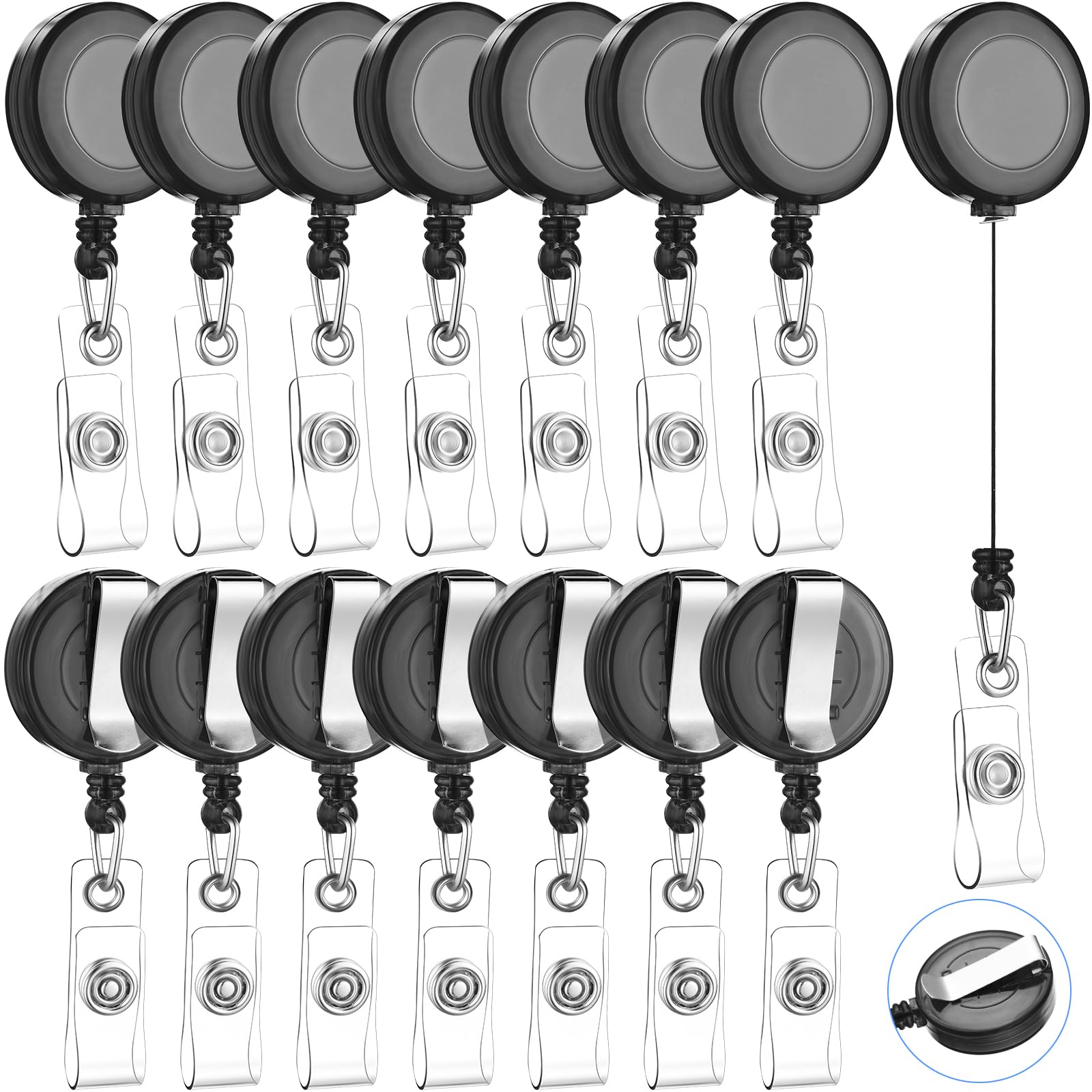 Zonon Lot de 100 porte-badges rétractables avec clip de ceinture en métal pour infirmières, enseignants, étudiants, bureau, écoles (gris transparent)