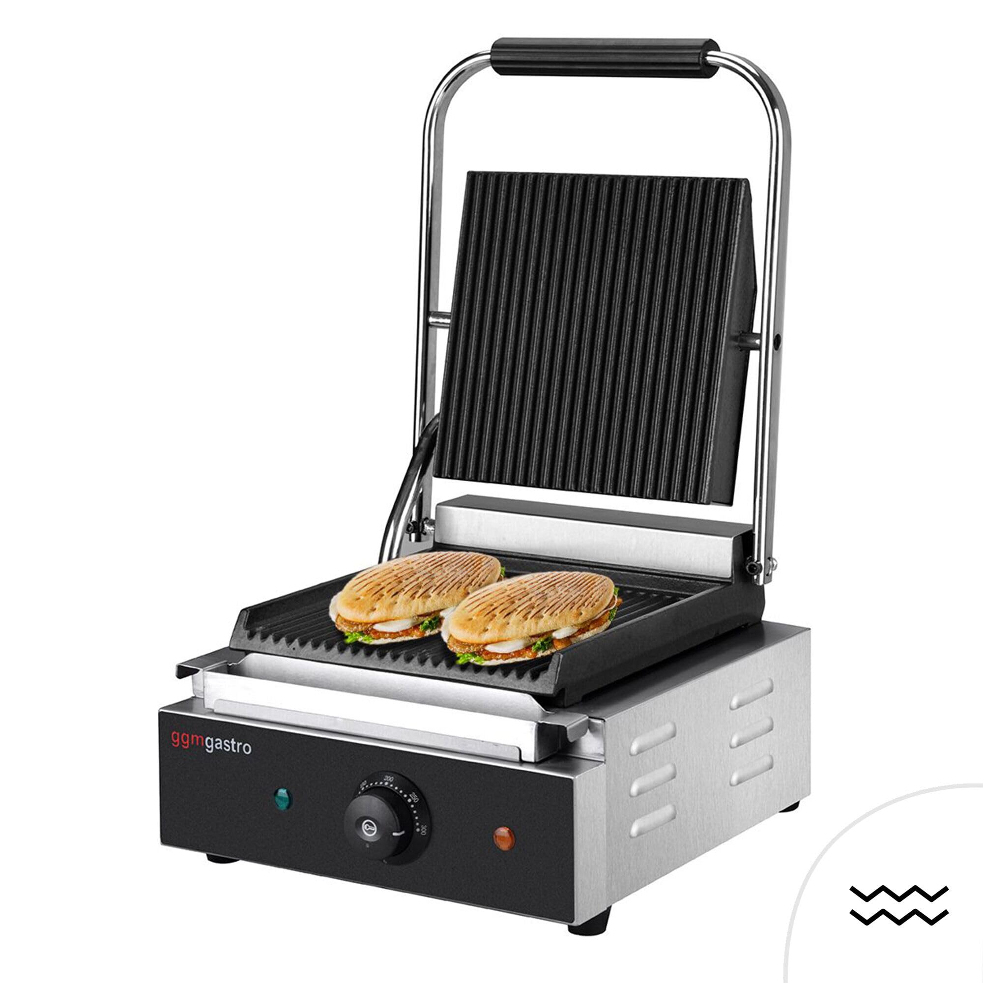 GGM Gastro | KGJ432 | Kontaktgrill/Hamburger Grill - 1,8 kW - oben & unten Gerillt - Grillfläche: 235x225mm