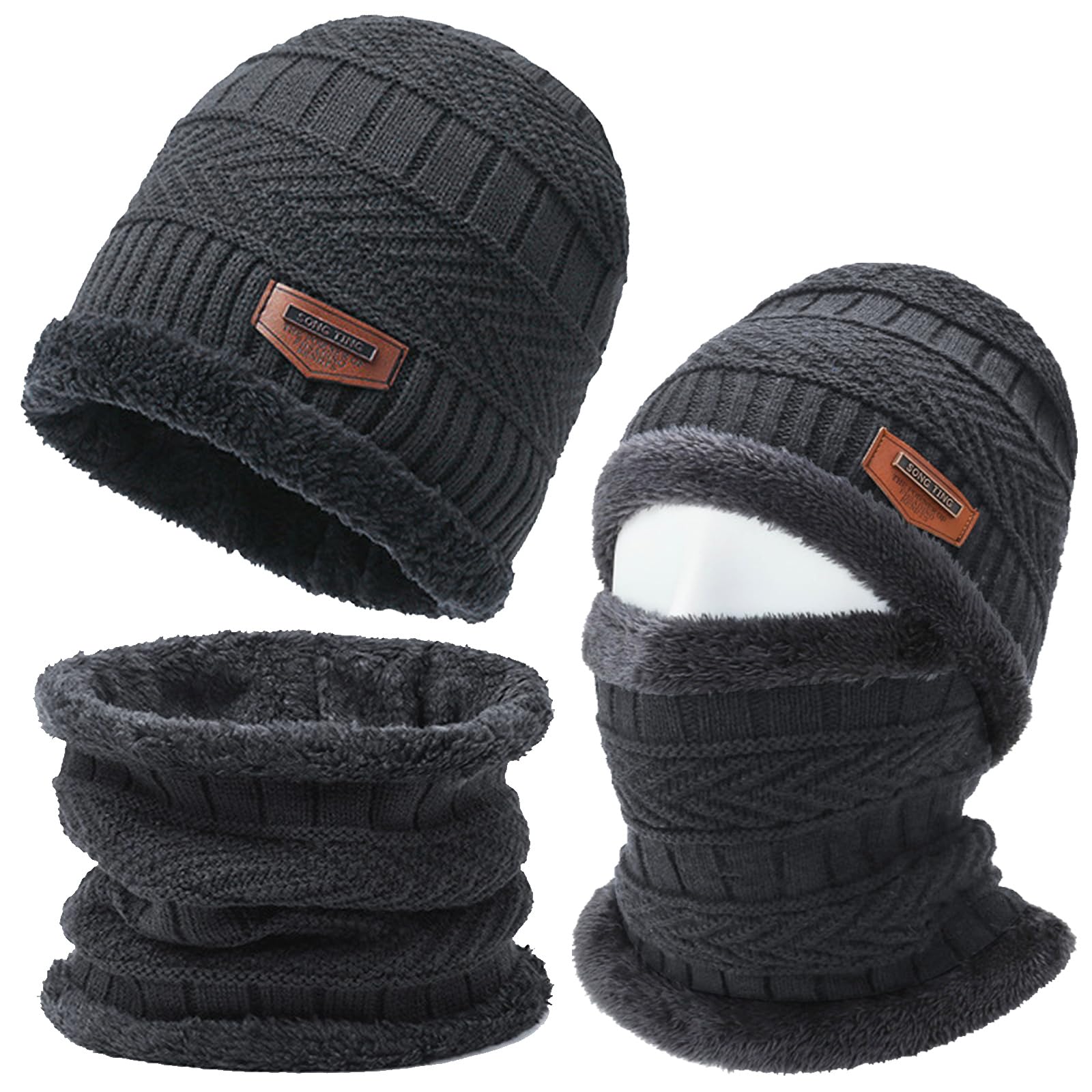 Set Cappello E Scaldacollo Uomo Invernale In Pile - Berretto E Sciarpa Integrata, Caldo E Antivento, Regalo Per Natale - Foto 12