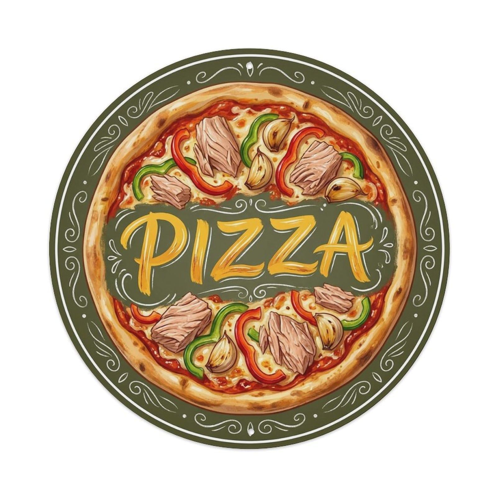 Yrnq 8X8inch Vintage Style Vintage Pizza Tuna Pepper Garlic Food Decoration Metal Tin Sign
