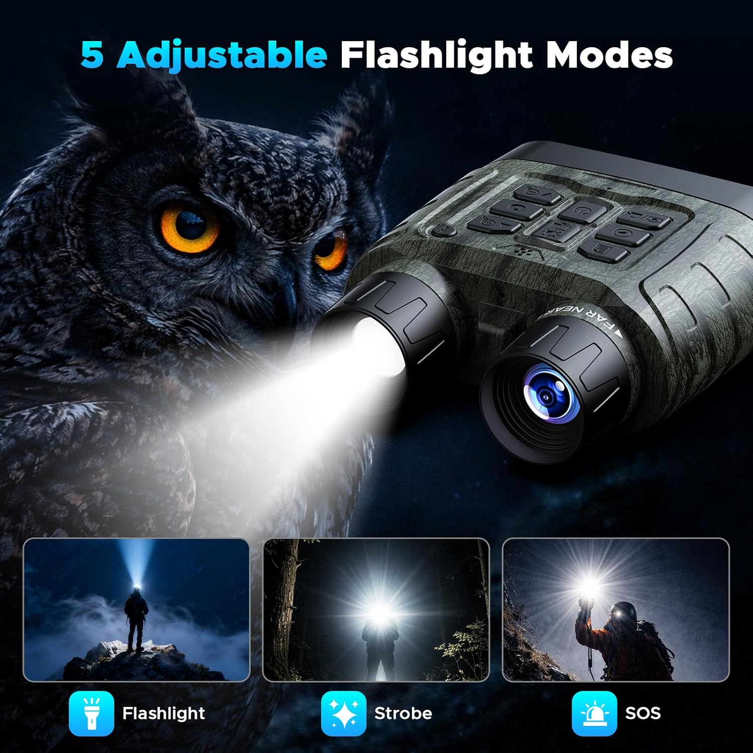 Night Vision Binoculars - 112MP 4K Night Vision Goggles, 5000mAh Battery & 64GB Card, 1500FT Range, Tactical Flashlight for Wildlife Hunting, Camping, Outdoor Adventure, Security Surveillance