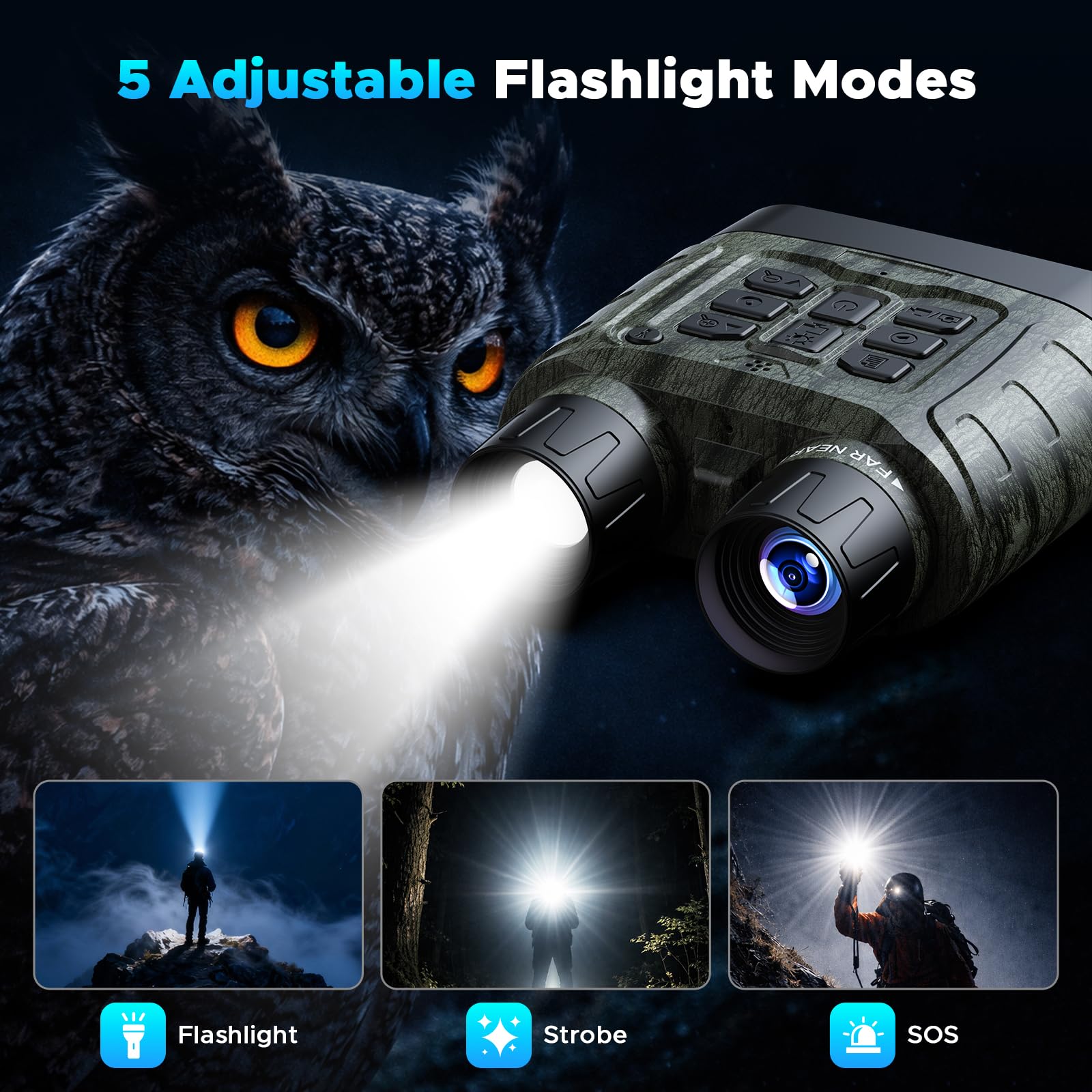 Gafas de visión nocturna, prismáticos de visión nocturna 4K de 112 MP para adultos con batería recargable de 5000 mAh, tarjeta de 64 GB, rango de visión de 1500 pies para observación de vida silvestre
