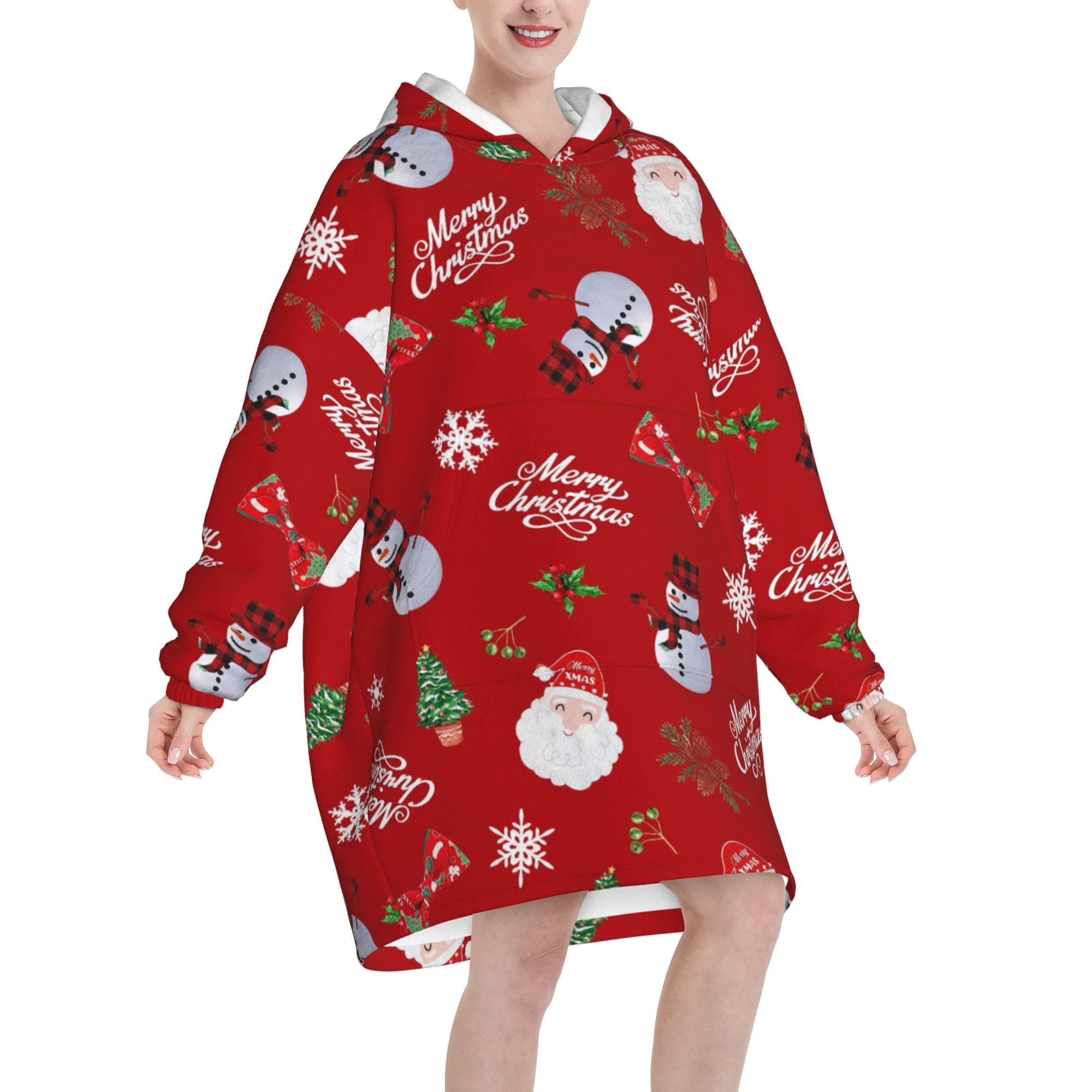Christmas Blanket Hoodie for Women Cozy Wearable Flannel Fleece Oodies Hooded Blanket with Pocket,Oversized Soft Warm Snuggie Hoodie Gifts for Women