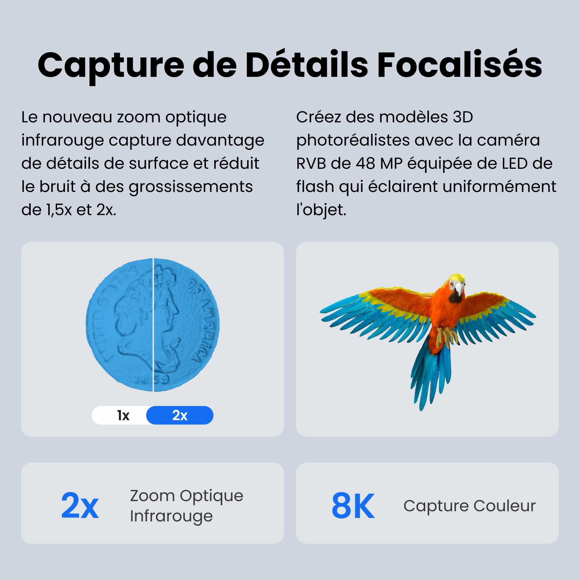 Revopoint MIRACO Plus Scanner 3D pour Impression 3D, Autonome et Portable avec Photogrammétrie, Zoom Optique, jusqu'à 20 ips, Précision jusqu'à 0,02 mm, Caméra RVB couleur pour petits et grands objets