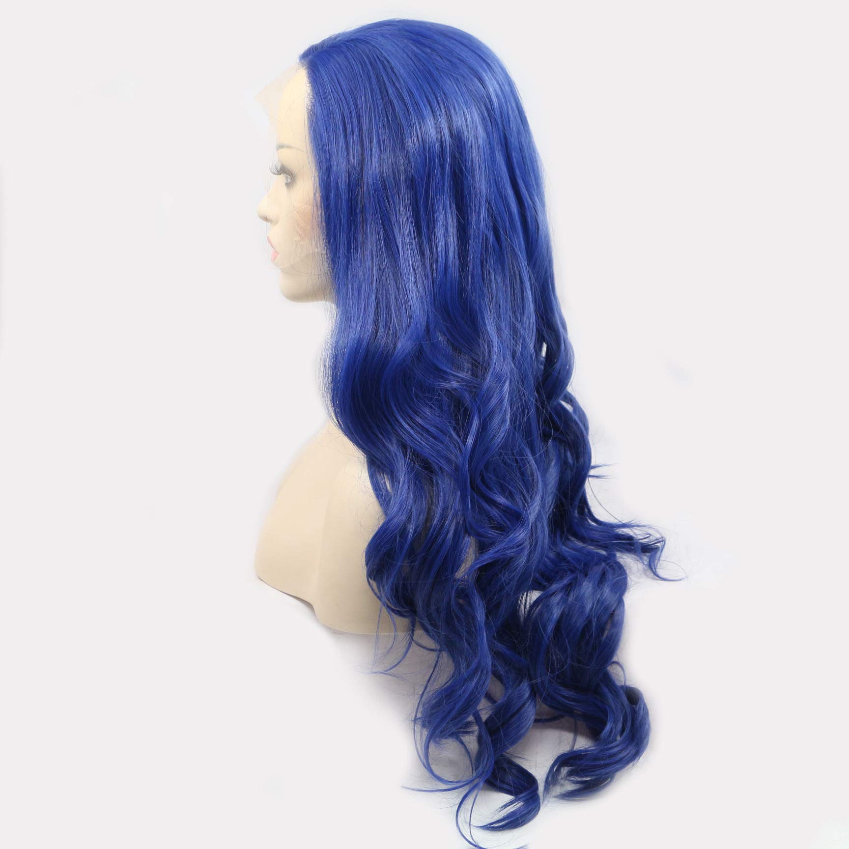 Xiweiya Long Blue Wavy Lace Front Wig - 13x3, Heat Resistant Synthetic Fiber - Mermaid Blue, Natural Hairline - 24 inch - Image 2