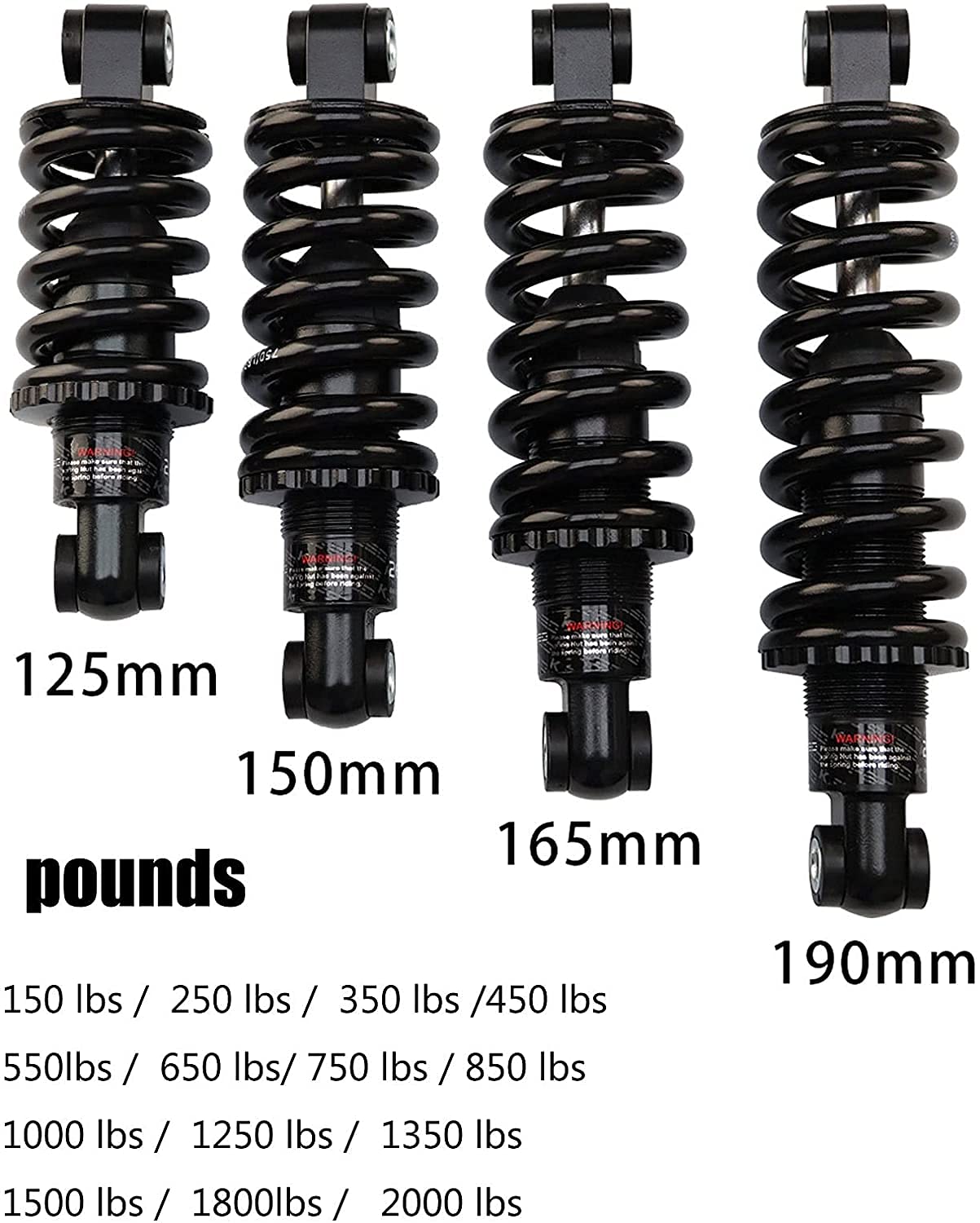 Amortiguador Amortiguador Trasero de Bicicleta montaña, suspensión Repuesto, Piezas 125mm, 150mm, 165mm y 190mm(165mm-450lbs)