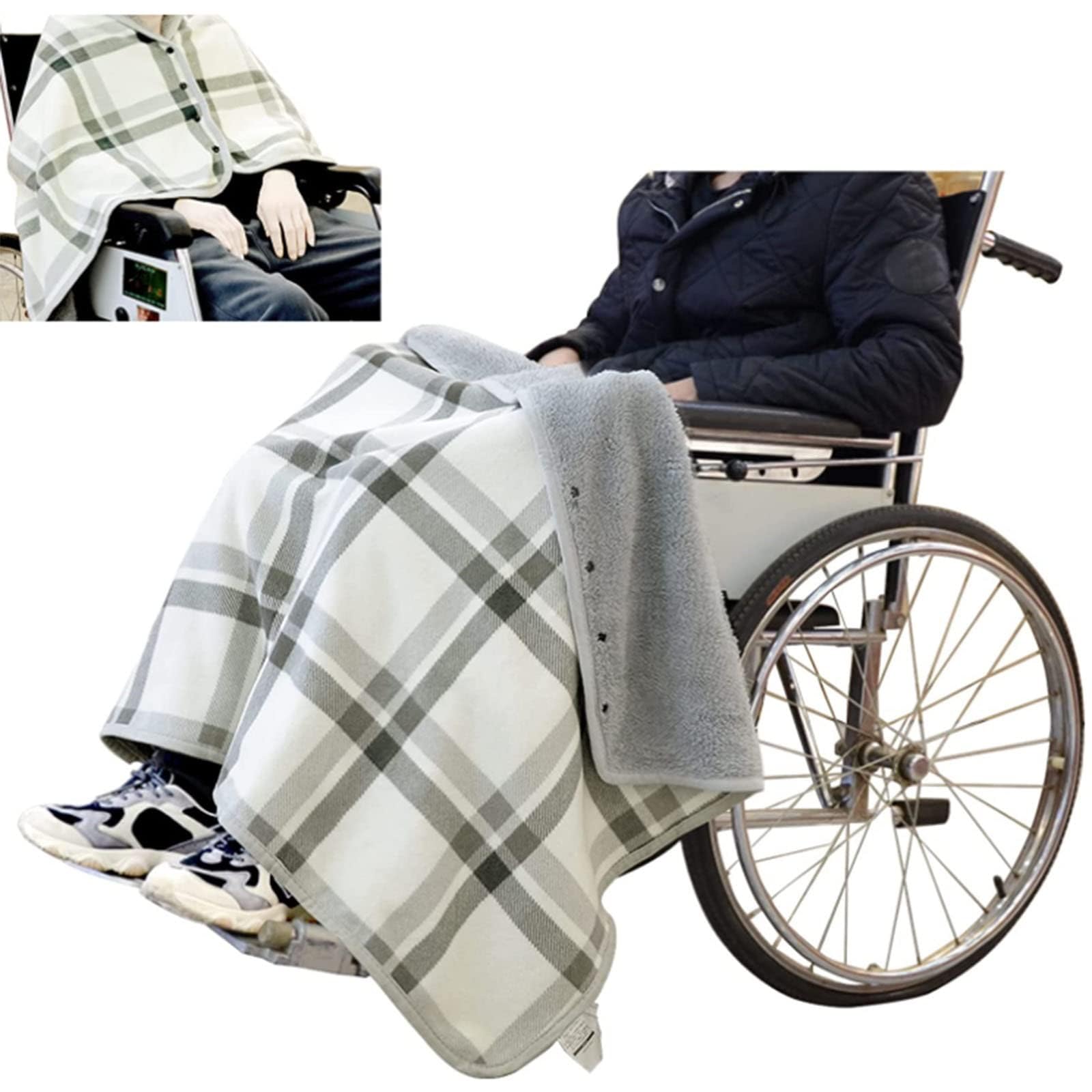 Kkpw Gray Wheelchair Warmer Cover Blanket, Scarf Blanket For Adults With Flannel Lining, Portable Warm Cape Poncho For Wheelchair Users