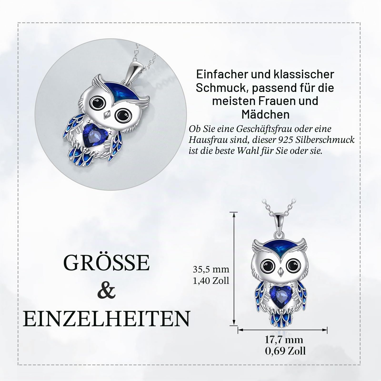 Vadmans Eule Kette Schmuck Geschenke für Damen Sterling Silber Geburtsstein Eule Anhänger Halskette Weihnachts Schmuck für Frauen