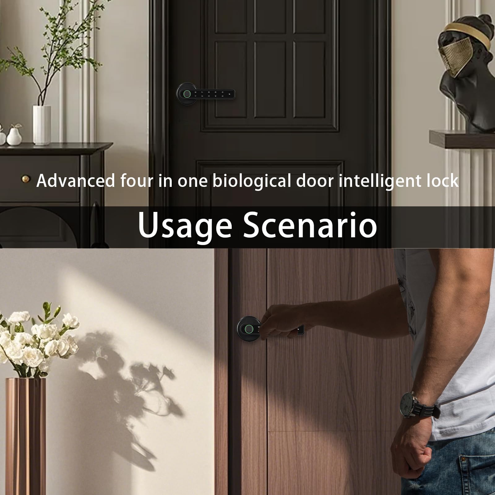 Cerradura Inteligente para Puertas, Cerradura de Puerta Inteligente con Huella Dactilar con Manija Teclado Cerradura Electrónica Digital Biométrica Desbloqueada Forma Remota para Hogar Apartamento