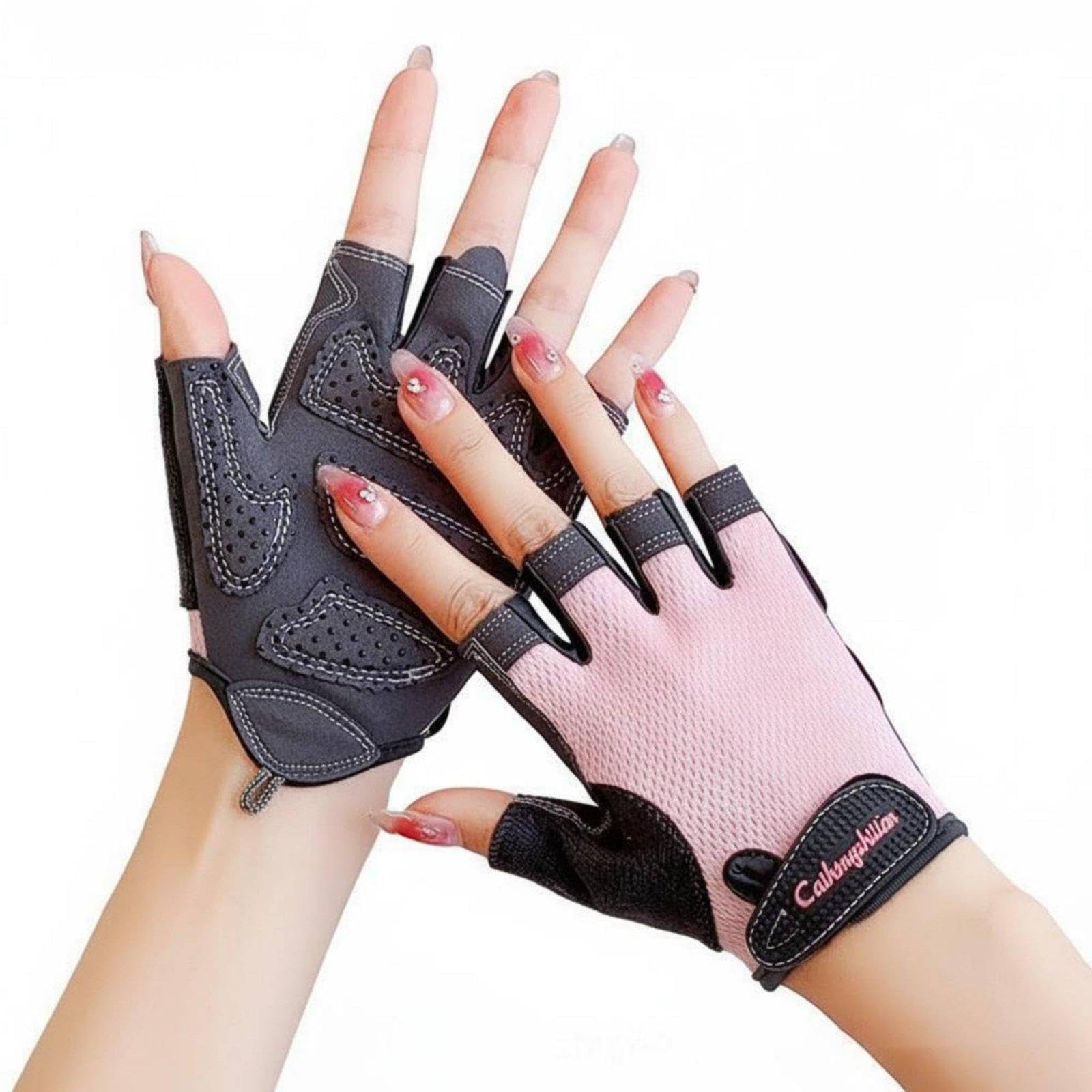 STYLEHEAVEN Half-Finger Gym Gloves Quick-Evaporating Half-Finger Workout Gloves Breathable Material for Women, Cyclists, Rock Climbing XL Rainbow Pink|Sporting Goods| Fitness Running & Yoga| Strength