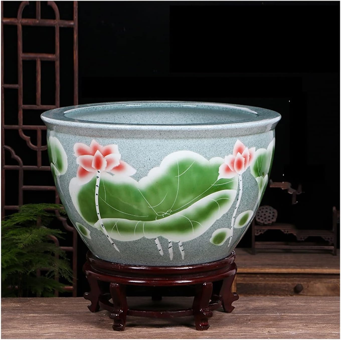 Fish Tabk Aquarium Fish Tank Ceramic Fish Culture Tank Home Living Room Lotus Tortoise Tank Courtyard Feng Shui Lucky Goldfish Bowl Fish Bowl Cool Fish Tank,B-75cm