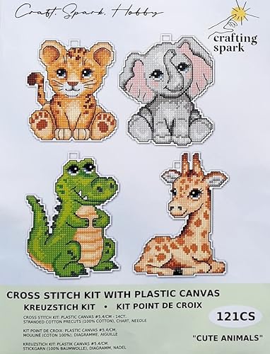 Miniatura 2 de Kit de punto de cruz en lienzo de plástico con lindos animales. 4 adornos encantadores de diferentes dimensiones 121CS. Maravilloso para aficionados
