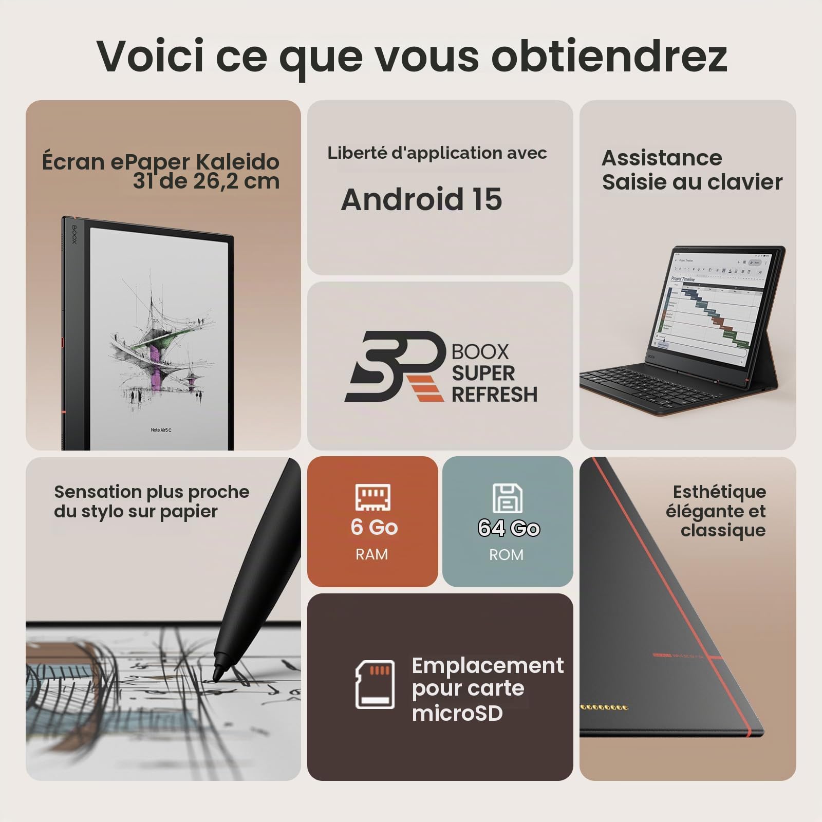BOOX Note Air5 C Tappy Groupée Tablette ePapier 10,3" 64 Go Android 15 Couleur E-Ink Liseuse