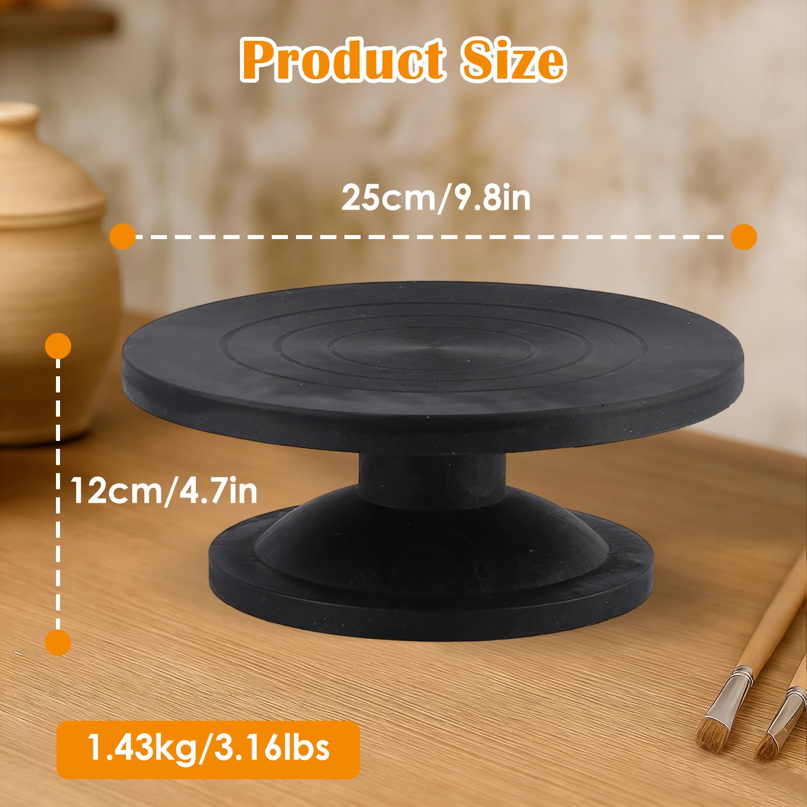 Bildhauerrad, 25 cm / 9,8 Zoll Keramik Drehteller, Tonherstellung Töpferscheibe Kuchendekorationsrad Drehplatte mit Rutschfester Boden Drehtisch Manuelle Bildhauer für Keramikmodellen Töpferwerkzeuge