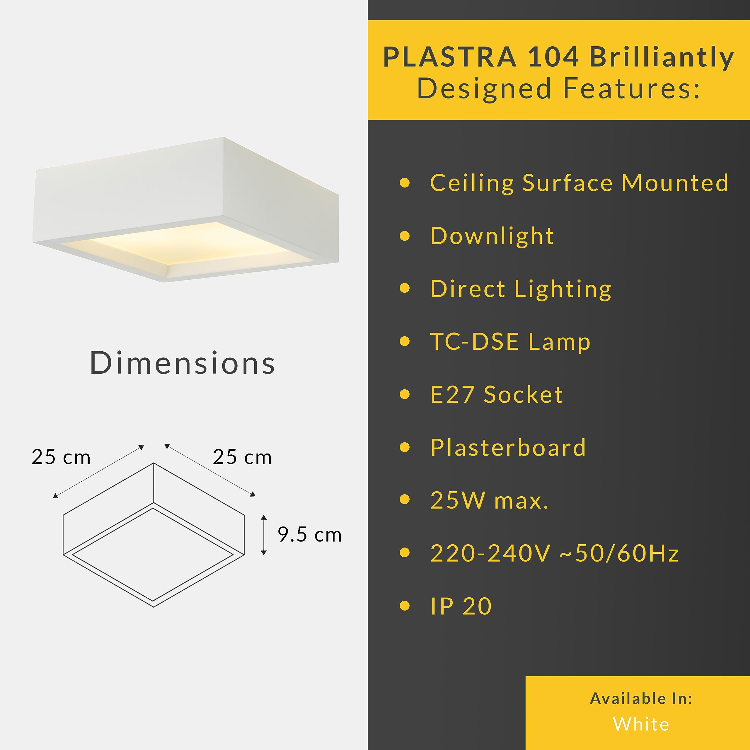 SLV luminaria de superficie de techo PLASTRA 104 / «spot», bañador de pared, proyector de techo, luminaria de techo, luminaria de superficie, iluminación interior / E27 25 W blanco