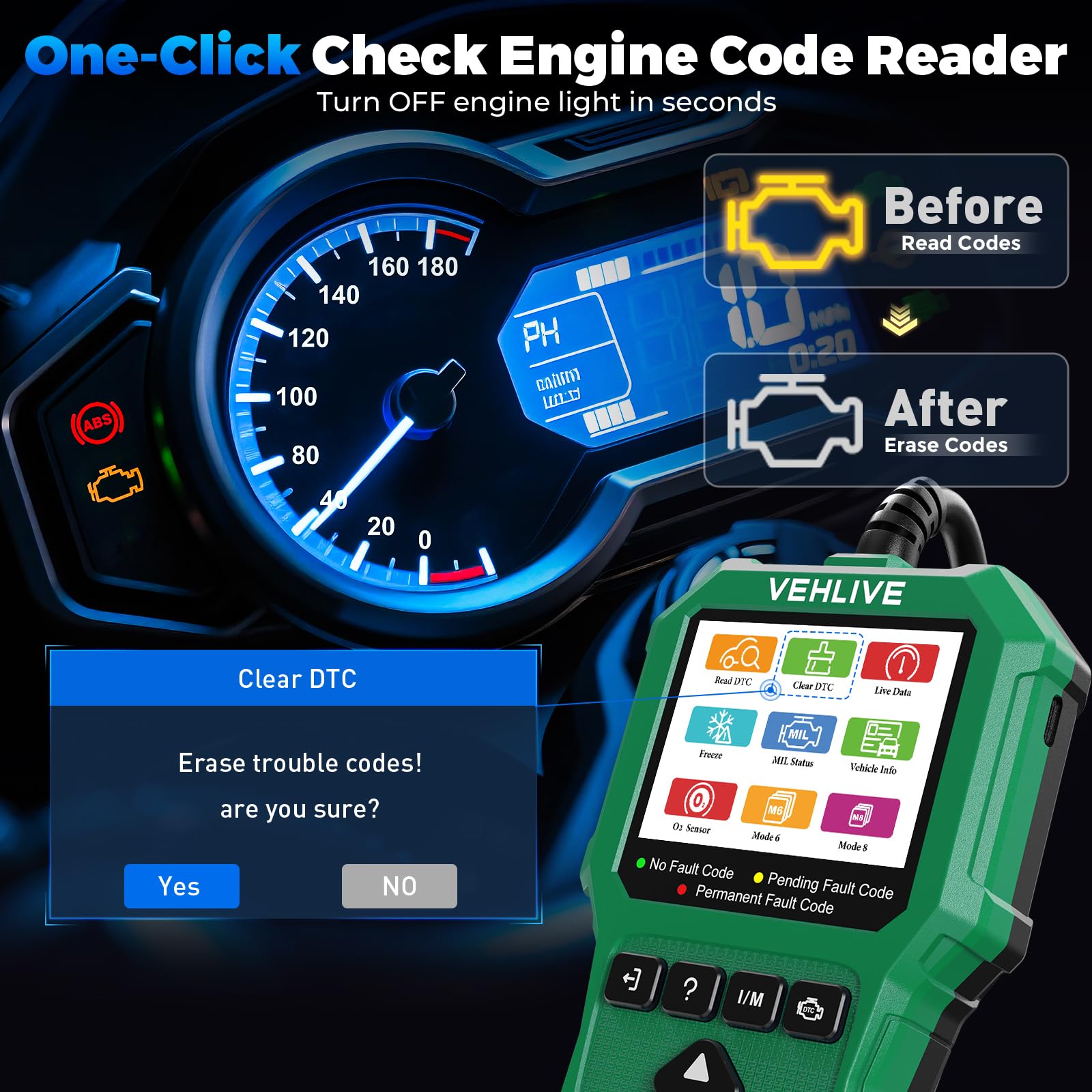 Outil de mesure de diagnostic de système de moto, scanner OBD2 avec test de tension, lecteur de code défaut de moto avec test rapide compatible avec Yamaha, Honda, Kawasaki, Generation, KYMCO