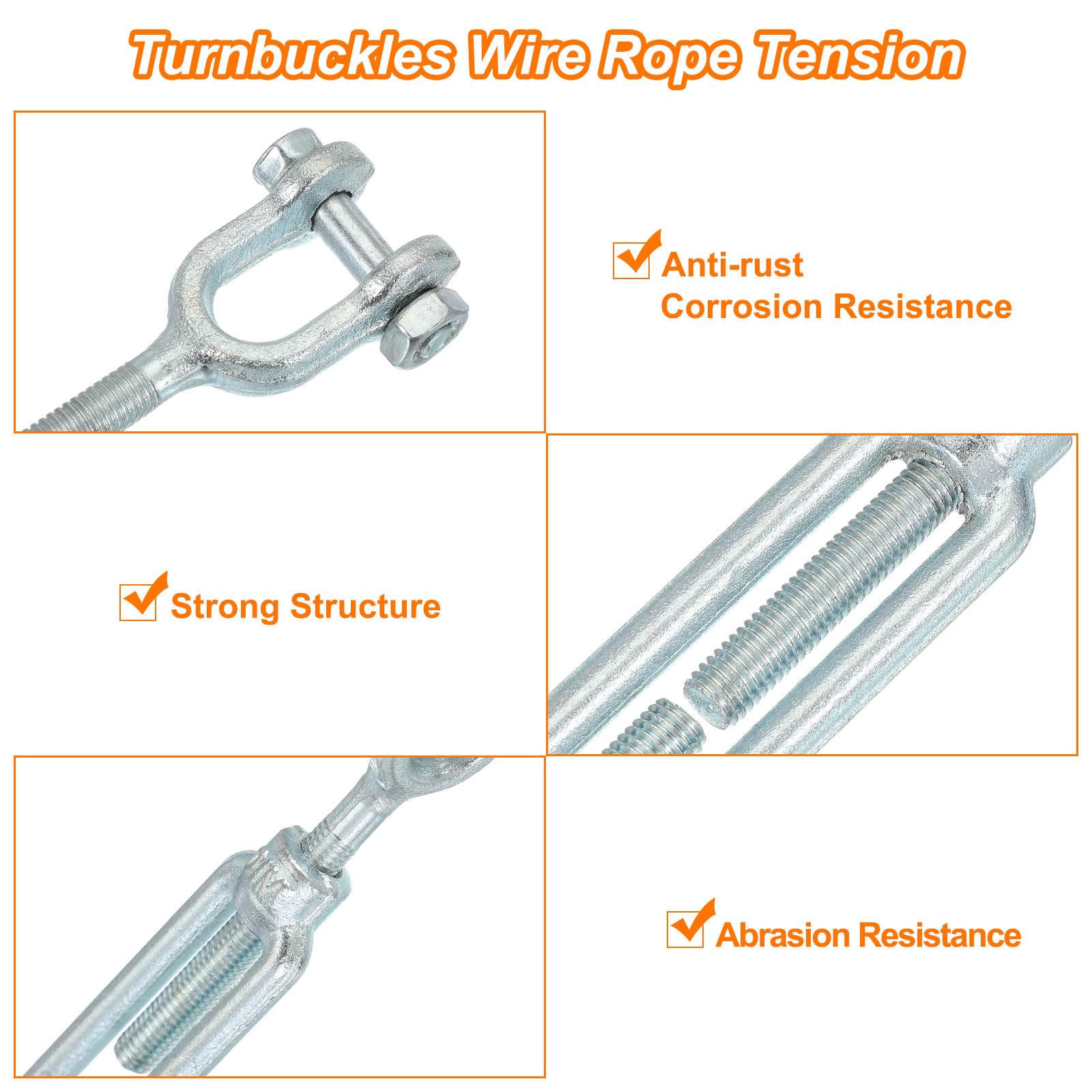 QUARKZMAN 4Pcs M10(3/8") Morsetto A Morsetto Per Cavo Di Acciaio Zincato Regolabile Per Tende Da Sole, Corda Per Bucato, Carico Di Lavoro Massimo 3200 Lbs