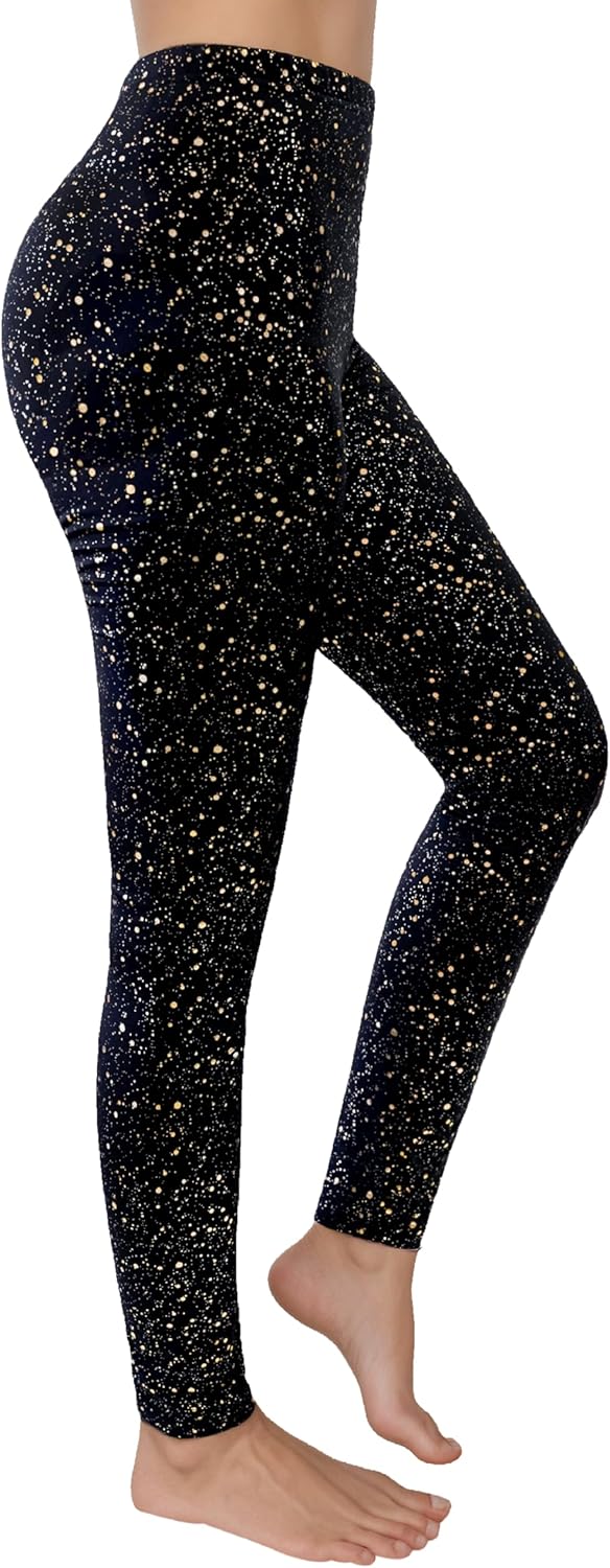 Black Sparkly Leggings for Women, High Waisted Sparkle Print Pants, Stretch Glitter Tight Fit Party Legging for Club Holiday Night Out - Image 4