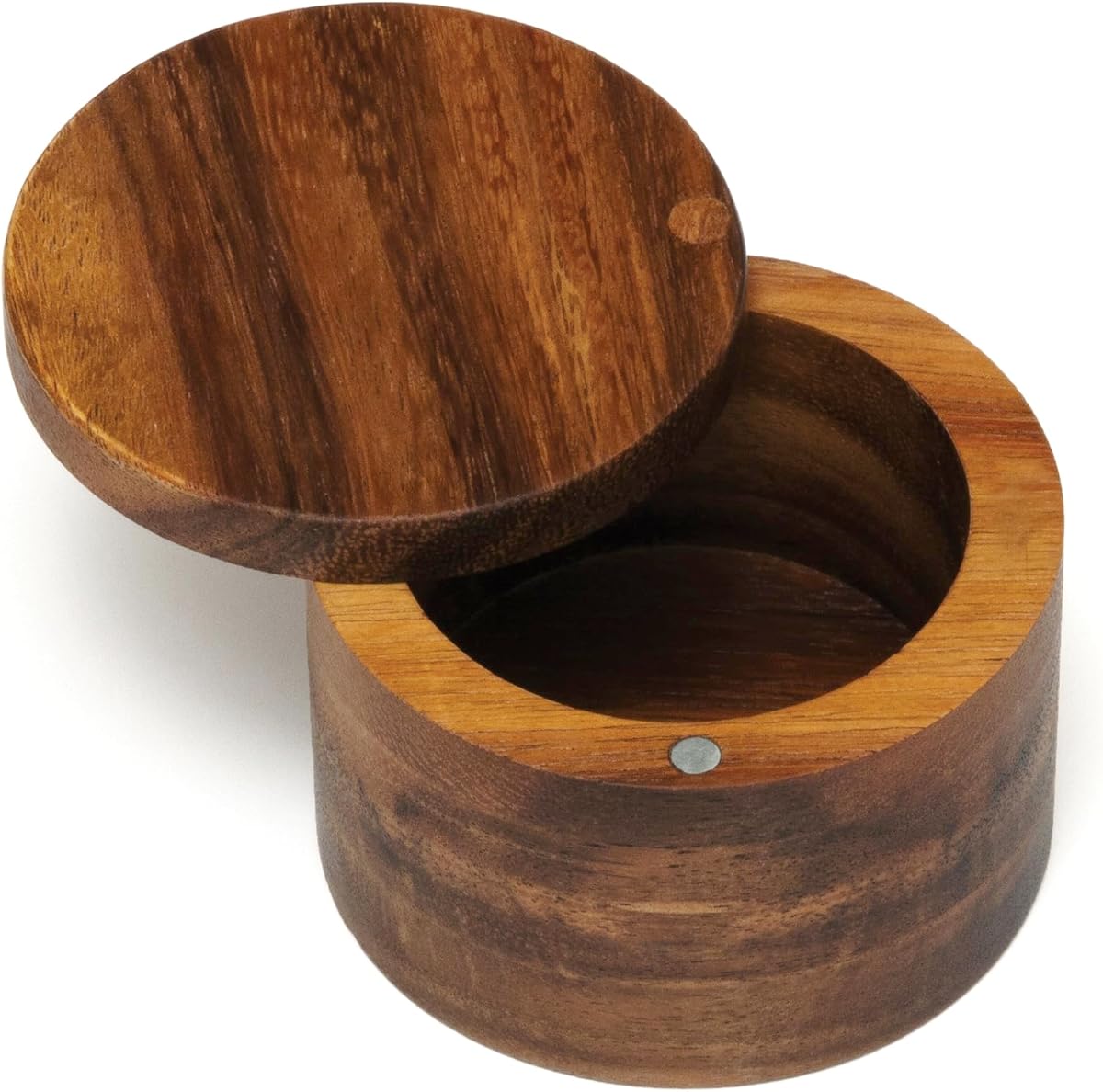 Acacia Wood Salt or Spice Box with Swivel Cover, 3-1/2" x 2-1/2"