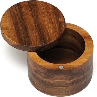 Lipper International Acacia Wood Salt or Spice Box with Swivel Cover, 3-1/2" x 2-1/2"