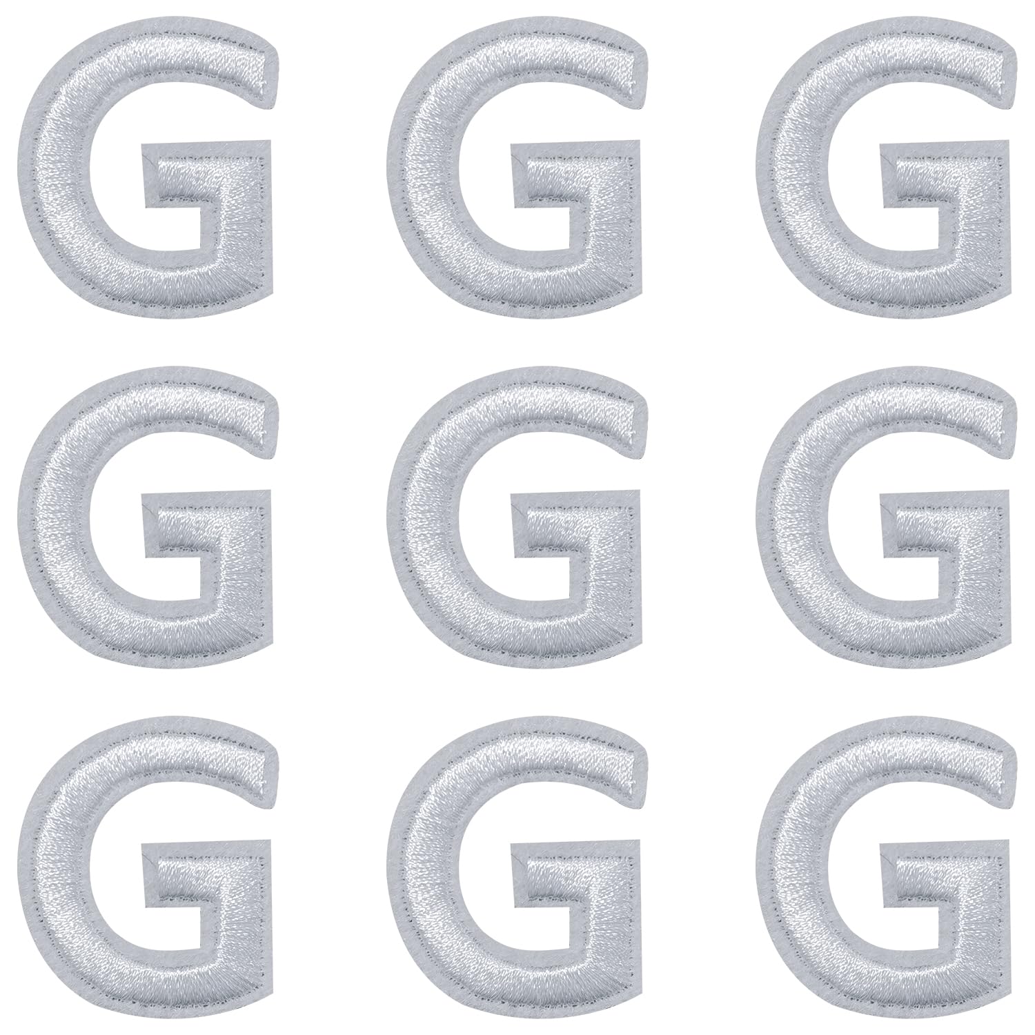 IANZE 9PCS Iron on Letter Patches, White Letter G Patches Embroidered Letter Patch for Clothing, Jeans, Hats, T-Shirts, Backpacks, Etc. (White-G)